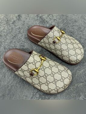 Gucci Beige Monogram Clogs